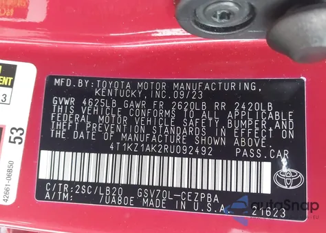 2024 Toyota Camry Xse V6 из США, поврежденный, VIN 4T1KZ1AK2RU092492